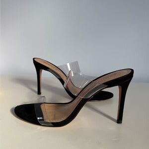 SCHUTZ Ariella Black Stiletto Heels with Clear Strap